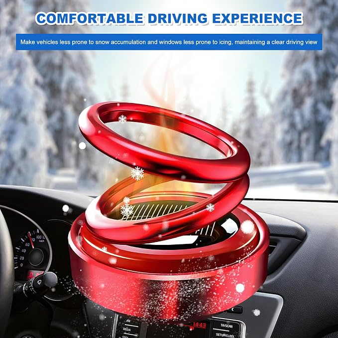 Solar Rotating Car Air Freshener, Solar Energy Refillable Car Dashboard Aromatherapy Ornament, Double Ring Fragrance Diffuser Decorative Accessories for Vehicle Home Office (Red)