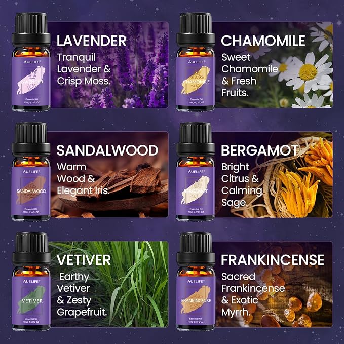 Essential Oils for Diffuser for Home, Sleep Essential Oil Set for Relaxation, Humidifiers, Candle & Soap Making, Relax Diffuser Oils Gift Set for Mom & Dad with Lavender, Sandalwood, Chamomile & More