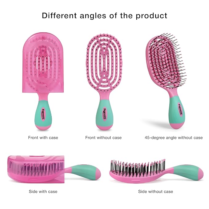 NuWay 4Hair® TravelC® U.S. Patented Single-Curve Scalp Care Travel Brush with Protective Case – Premium Portable Hair Health Tool with Heat-Resistant – Wet & Dry Use (Bubblegum Pink)