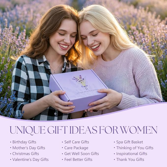 Mothers Day Gifts for Mom, 9pcs Happy Birthday Gifts for Women, Unique Birthday Relaxation Spa Gift Christmas Ideas Relaxing Lavender Set Self Care Gift Basket for Her Mom Sister Friend Teacher