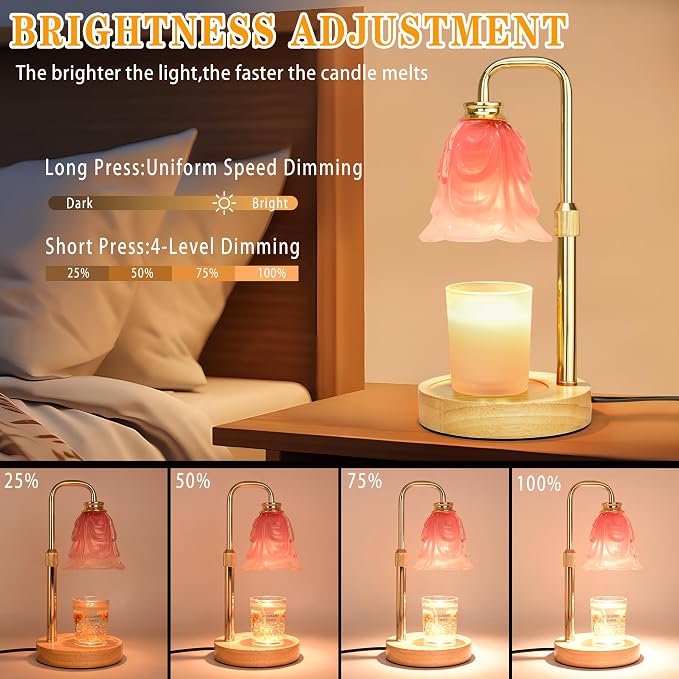 XJZJY Candle Warmer Lamp with Timer Dimmer, Adjustable Height Pink Tulip Candle Wax Warmer, Christmas Birthday Gift for Mom Women, House Warming Gifts for New Home Bedroom Decor,Milky Pink