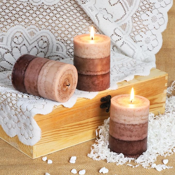 Coffee Pillar Candles, Aromatherapy Scented Candles, 35+ Hours Burn Long Lasting, Set of 3 Tall 3x4 Inch Dripless Pillar Candle, for Wedding and Home Décor