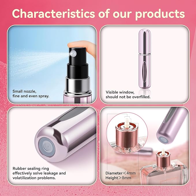Refillable Perfume Portable Atomizer Bottle Refillable Perfume Spray, Travel Perfume (5ml, 4 Pack) (Purple, Pink, Gold, Light Blue)