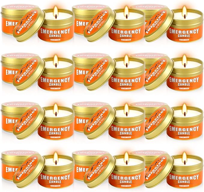 24+Hour Candle Set 24 Pack 2.8oz, Emergency Candles for Power Outages, Mountain Climbing, Wild and Camping Use. Portable and Tabletop Design, Bulk Emergency Candle Supplies.