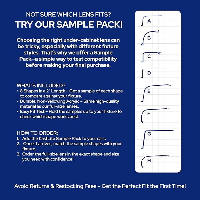 KASTLITE C-Shaped Under Cabinet Light Cover Replacement | White Ribbed Acrylic Undercabinet Lens Diffuser | 33" L x 1-7/8"W x 1-1/4"H | Under Counter Lights for Kitchen, Bathroom & Vanity | Shape B