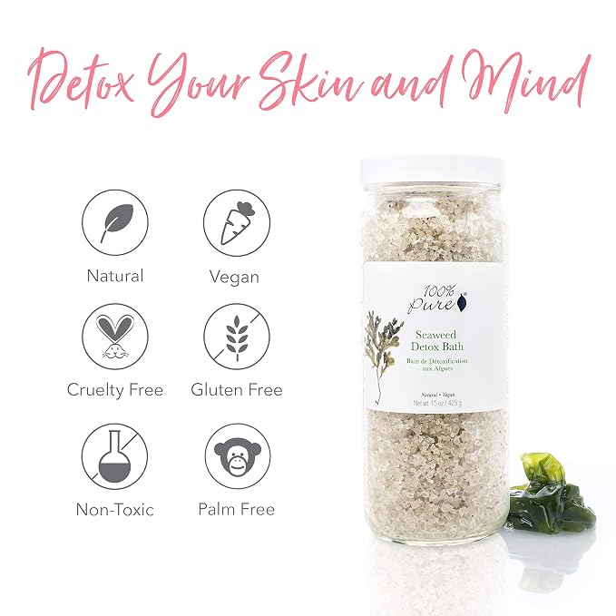 100% PURE Seaweed Detox Bath Soak, Bath Salts for Relaxation, Made with Eucalyptus Essential Oil, Spa Kit for Home, Bath Soak with Essential Oils - 15 Oz