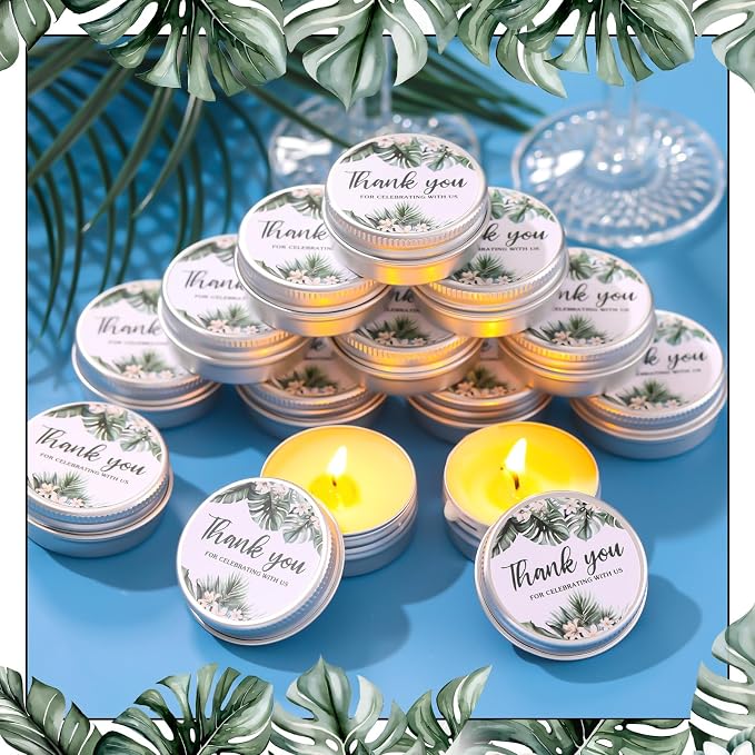 MTLEE 50 Pcs Wedding Candles Gift Favors for Guests 1 Oz Lavender Scented Soy Wax Aromatherapy Candle Favors for Bridal Shower Rustic Wedding Party Guests (Palm)