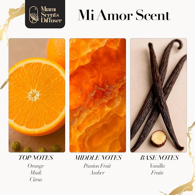 Mi Amor Sweet Essential Oil Refill Luxury Hotel Inspired, Long Lasting Aroma for Home & Office Diffuser, 120ml Fresh Blend of Orange, Passion Fruit, Vanilla, Musk - Scent for Spa Wellness Aromatherapy