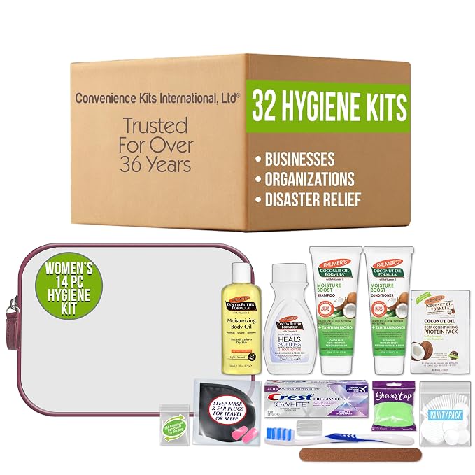 Convenience Kits International Women's 15-Piece Palmer's Travel Skin Care Kit with Hair, Face & Body Travel-Size Products, 32 Count Bulk Case