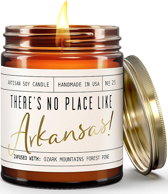 Arkansas Gifts, Arkansas Decor for Home - 'There's No Place Like Arkansas Candle, w/Ozark Moutain Pine & Cedar I Arkansas Souvenirs I Arkansas State Gifts I 9oz Jar, 50Hr Burn, USA Made