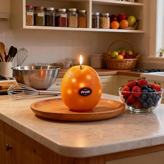 Orange-Shaped Scented Candle,160G Realistic Fruit Design,Citrus Essential Oil,Natural Soy Wax Aroma Decorative Candle for Table Photo Prop Birthday,Perfect for Kitchen Decor & Joyful Gifting (Orange)