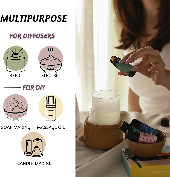 Folkulture Rose, Jasmine & Patchouli Essential Oils Set (6 Fragrance Oils) | Fathers Day & Graduation Gifts | Aromatherapy Gift Set for Her | Diffuser Oils, Relaxing Home Scents