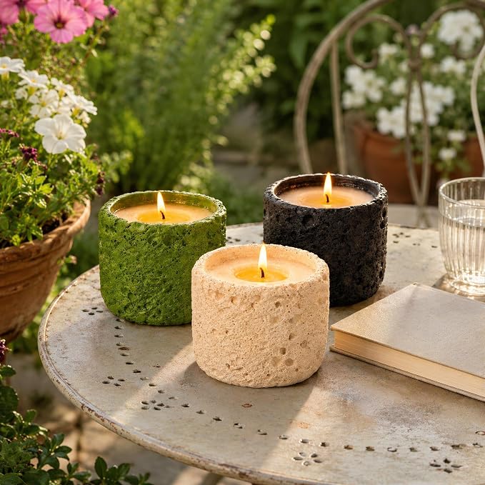 Viyffo 3 Pack Citronella Candles Outdoor, Citronella Candle Set, Outside Decorative Scented Candles, Non Toxic Soy, Colorful Ceramic Jar for Patio, Backyard Décor & Camping Gift (6oz, 12H+ Burn Each)