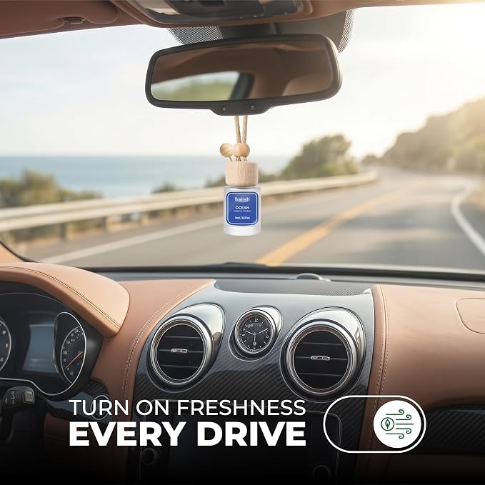 Hanging Car Air Freshener 3 Count, 8 ml Each, Ocean Scent, Natural Odor Eliminator Essential Oil Diffuser, Gentle Soft Elegant Non-Overpowering Fragrance