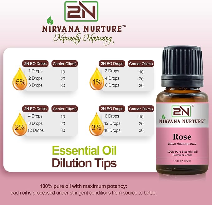 Rose Essential Oil, 100% Pure Undiluted, Aromatherapy Oil for Diffuser, Hair & Skin Care