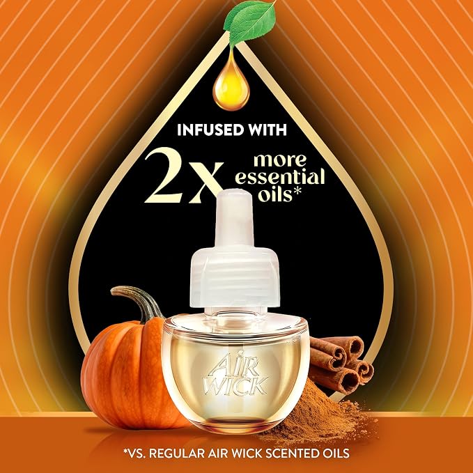 Air Wick Vibrant Plug-In Scented Oil Refills, 5 Count, Harvest Pumpkin & Spice, Air Freshener, Essential Oils