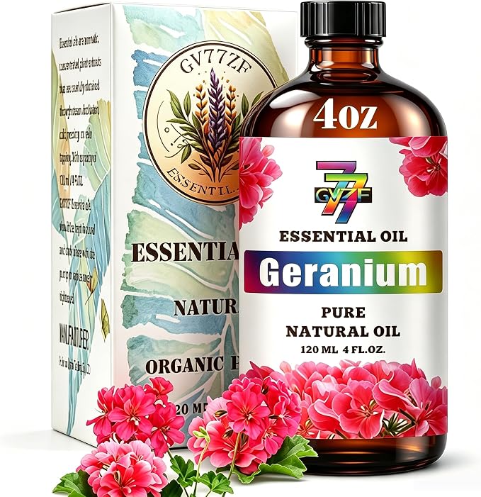 Geranium Essential Oil, Geranium Oils, for Diffuser, DIY Candles, Soap, Humidifier, Skin, Gift, Essential Oil, GV77ZF Geranium Fragrance Oil - 4 fl oz (120 ml)