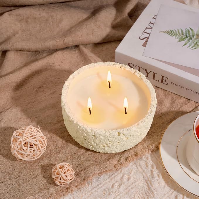 Viyffo 20oz Large Citronella Candles Outdoor, 3 Wick Citronella Candle, Non Toxic Soy Candles for Women, Matte Ivory Ceramic Jar, Outdoor Candle for Patio, Porch, Backyard, Deck & Summer Decor