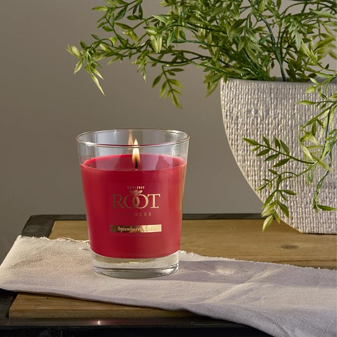 Root Candles Scented Candles Honeycomb Beeswax Blend Premium Handcrafted Candle, Large Veriglass, Strawberry Fields