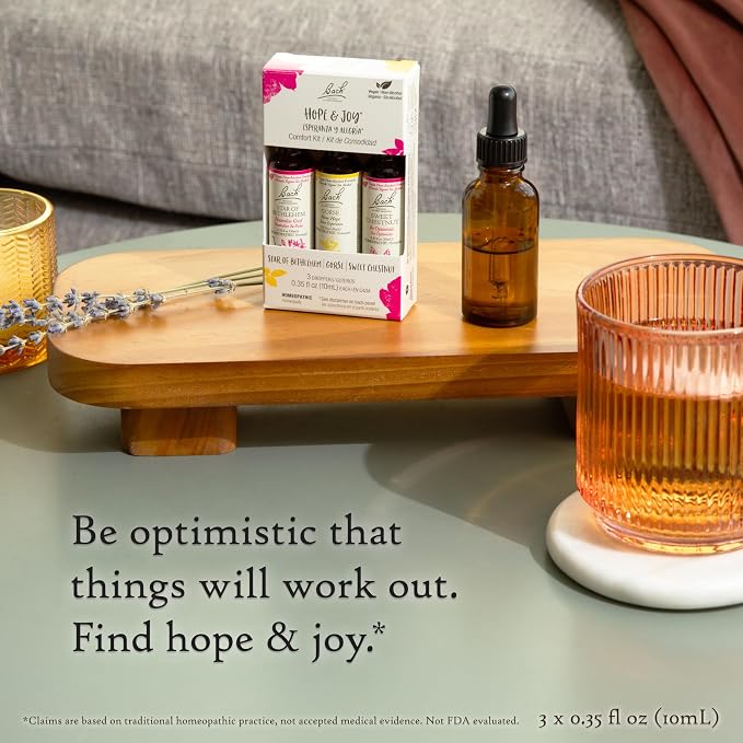 Bach Original Flower Remedies, Hope & Joy Trio Kit, for Comfort & Optimism (Non-Alcohol Formula), Natural Homeopathic Flower Essence, Vegan, 3 x 10mL Droppers