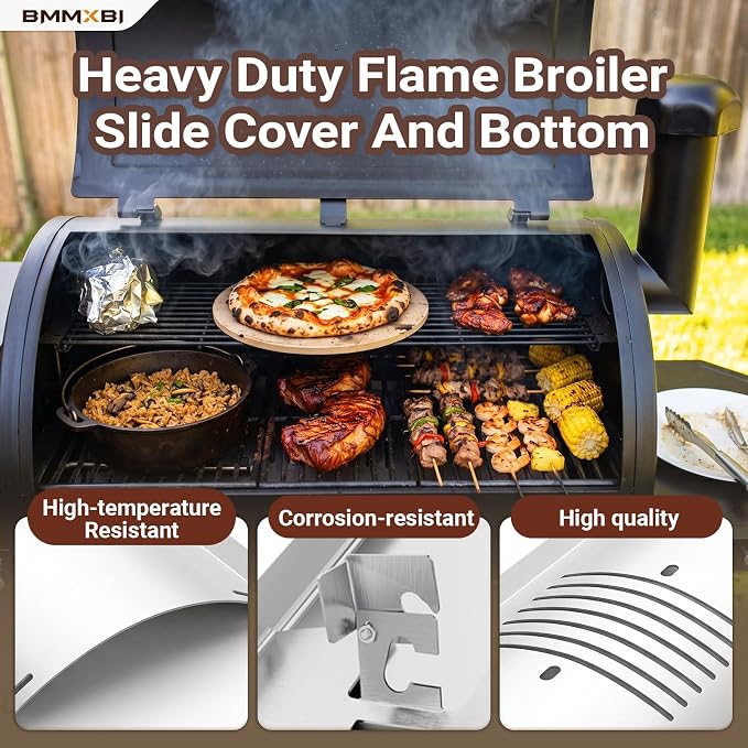 Flame Broiler Kit for Pit Boss 820 850 Series Pellet Grills, Flame Broiler Slide Cover Bottom Kit for Pit Boss PB820FB PB820PS1 PB820S PB820SC PB820XL PB850CS1 Pit Boss Grill Replacement Parts