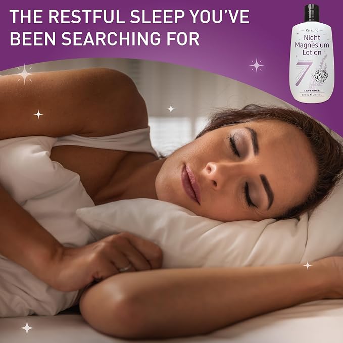 Seven Minerals Magnesium Lotion for Sleep - Lavender Relaxing Night Blend - Highly Concentrated Magnesium for Better Sleep, Body & Mind Relaxation. Non-Greasy Skin Friendly - 8 fl oz