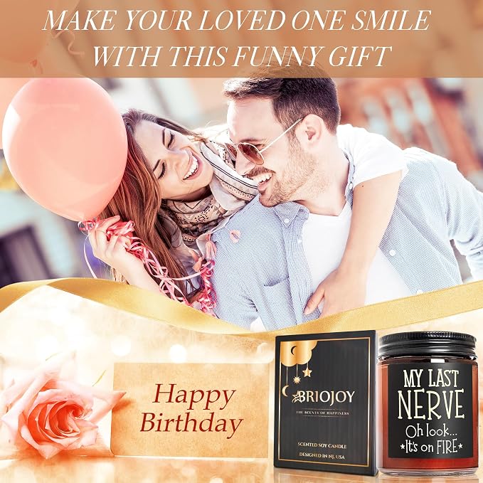 Funny Gifts for Women Men - My Last Nerve Candle - Fun Fathers Day Gift for Dad Husband Coworker Friends - Birthday Gift for Her Wife Sister Daughter Bestie - Relax Stress Relief Soy Candle