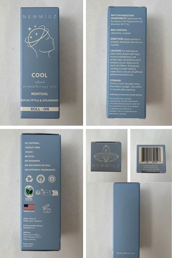 Cool Menthol Migraine Roll on Stick Natural Fast Cooling Peppermint Eucalyptus Aromatherapy Essential Oil for Headache Perfect Selfcare Gift Men Women