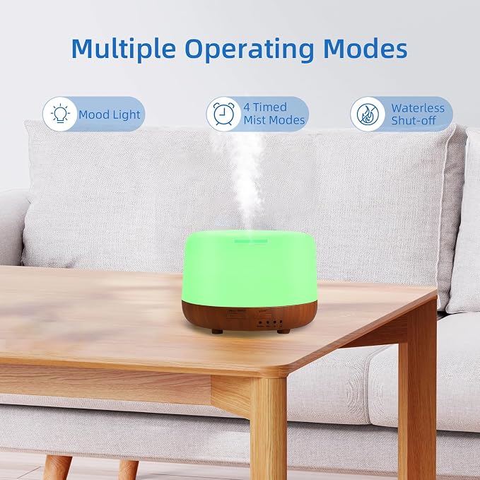 SPLITSKY 300ML Essential Oil Diffuser Aromatherapy Diffuser, Quiet 8 Hours Operation, 7-Color LED Light, 4 Timer, Remote Control, Auto-Off, Easy to Clean, for Bedroom, Living Room, Office, Home Gifts