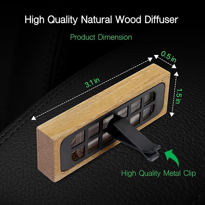 Islamic Inspired Car Diffuser - Natural Wood and Natural Wax Cartridge - Engraved with The Safar/Travel Dua/Prayer – Includes Two scents (Jasmine & Orange) - Reusable with Essential Oils (Rectangle)