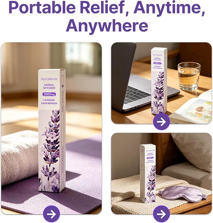 Lavender & Peppermint Essential Oil Ambient Scent Diffuser - 2 ml | Enjoy 2000mg pure botanical blend for mindful relaxation. Pocket-sized, passive natural fragrance for daily wellness & focus.