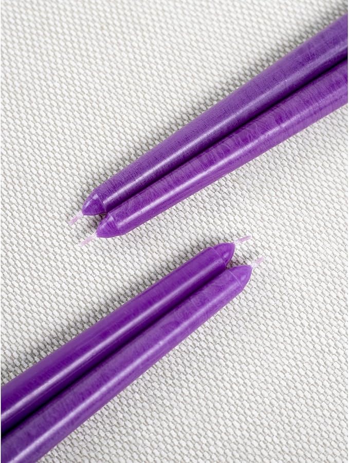 CANDWAX Purple 10 inch Taper Candles Pack of 4 - Unscented Smokeless Dripless Long Burning Christmas Candlesticks - Perfect as Christmas Candle Sticks for Home Decor - Purple Taper Candles