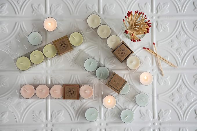 Eco Candle Co. Tea Light Candles, Verbena Basil, 10-Pack - Scents of Lemons, Verbena, Basil, & Cedar - Recyclable, 100% Soy Wax, No Lead, Hand Poured, Made from Midwest Grown Soybeans, .6 oz. Each