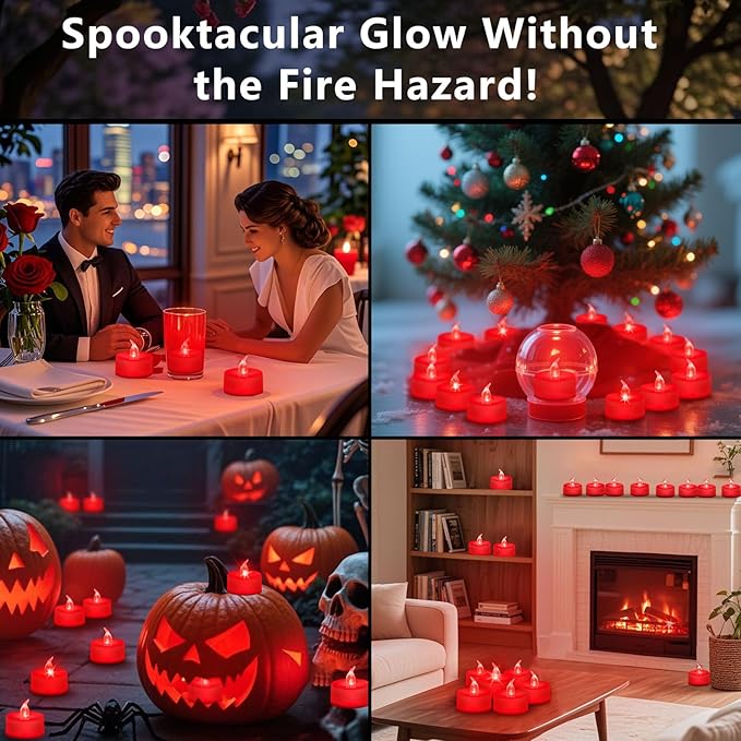 Tea Lights Battery Operated Candles LED Tea Lights Flameless Candles 200+ Hours Flickering Fake Tealights for Sweetest Day Wedding Home Decorations Party (Red Base, 12 Pack)