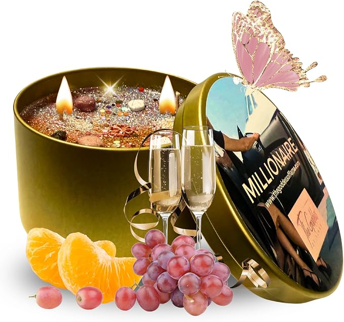 Millionaire Candle Wealth, Abundance & Prosperity Ritual Candle | Hand-Poured Soy Wax with Crystals & Herbs | 14oz