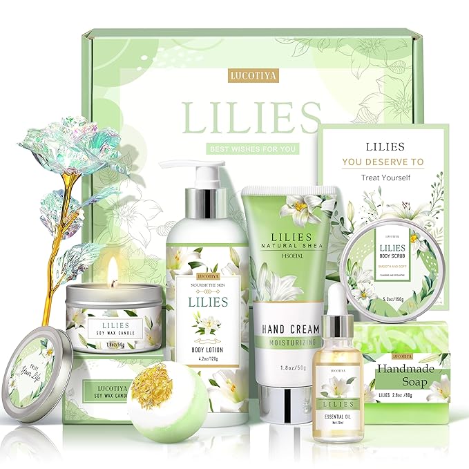 Gifts for Women, Birthday Gifts for Women, Lilies Self Care Set,Christmas Mothers Day Relaxing Spa Basket for Mom, Grandma, Girlfriend, Sister, Friends