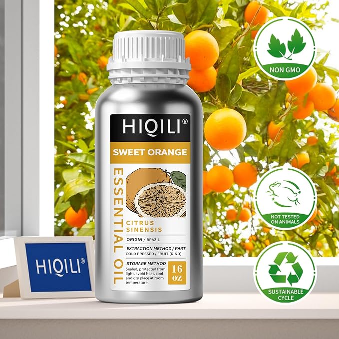 HIQILI 16 Fl Oz Orange Essential Oil, Large Capacity - 500ml | Air Freshening & Space Cleaning, DIY Raw Material, Skin Care, for Public Toilet, Mall, Hotel, DIY Studio, Beauty Salon