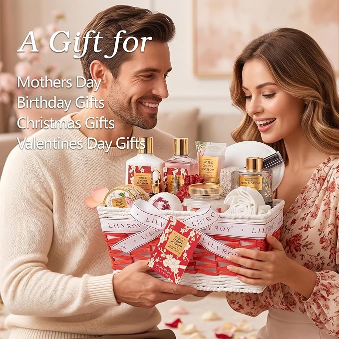 17Pcs Spa Gifts Bath Skin Care Set Relaxing Rose Spa Gift Baskets for Women