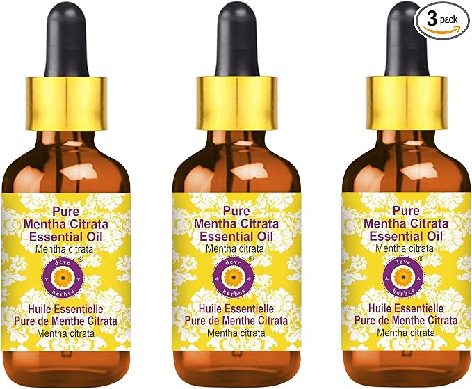 Deve Herbes Pure Mentha Citrata Essential Oil (Mentha citrata) with Glass Dropper Steam Distilled (Pack of Three) 100ml X 3 (10 oz)
