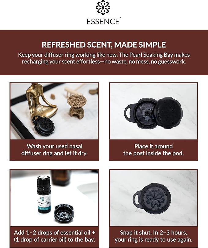Essence Pearl Travel Case | Coffee Essential Oil | Aromatherapy Nasal Diffuser & Essential Oil Carrying Case | Invigorating Coffee & Coconut Blend | Travel-Friendly Kit | Black Pod