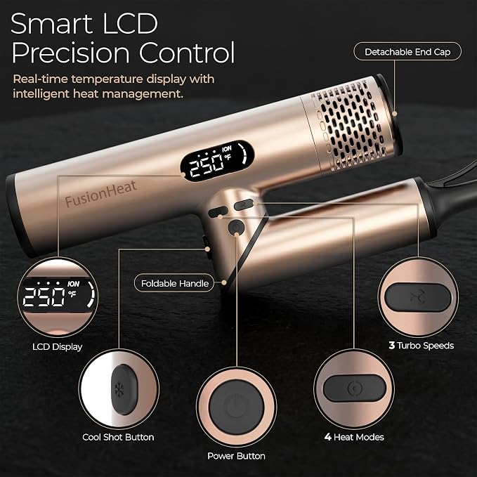 Dual Voltage Travel Hair Dryer with Diffuser, Compact Mini Blow Dryer for Curly Hair, Ionic Foldable Hair Dryer for Women, Magnetic Attachments, Lightweight Low Noise, 110V-240V European