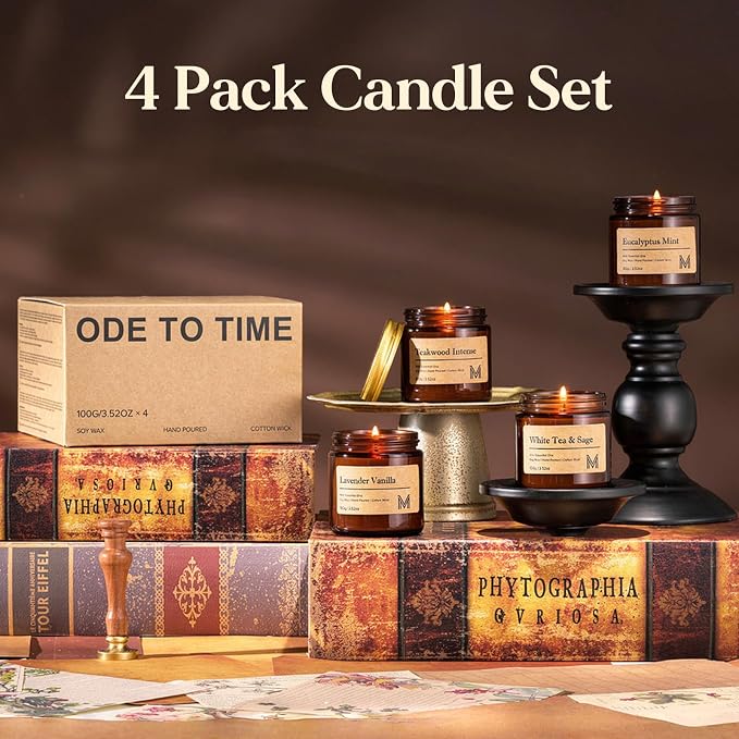 M&SENSE 4 Pack Candle Gift Set, Aromatherapy Scented Candle for Home Fragrance, Natural Soy Wax Candles for Stress Relief, Yoga, Long Lasting Small Jar Candle Gift Set for Birthday Housewarming