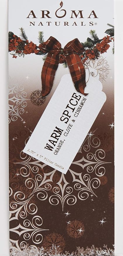 Aroma Naturals Holiday Orange, Clove and Cinnamon Essential Oil Scented Pillar Candle, Warm Spice, 2.75 inch x 5 inch
