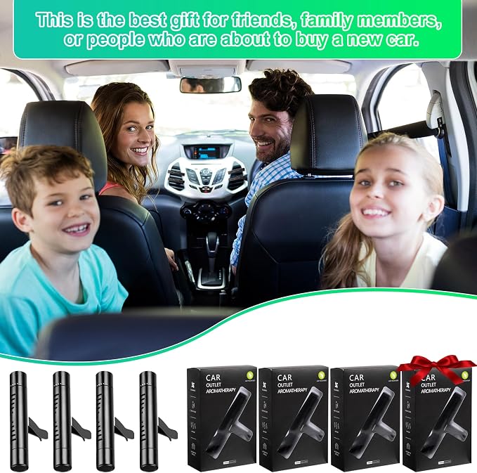 4 Pack Car Air Fresheners Vent Clips Diffuser Vent Clip for Cylindrical Essential Oil with 40 Refill Sticks Scents Diffuser for Kitchen Bathroom Pet Houses(Black)