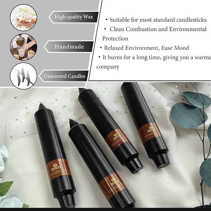 Halloween Taper Candles Sticks Unscented 4 PCS Black Taper Candlesticks 7 inch Short Tapered Candles Stick Candle for Halloween Dinner Party Home Décor Candlesticks
