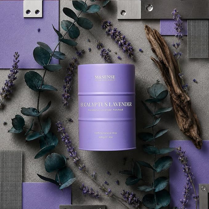 M&SENSE Eucalyptus Lavender Scented Candles Large, Natural Soy Candles 21.2oz 120 Hour Slow Burning,Aromatherapy Candle for Stress Relief Meditation Relaxing