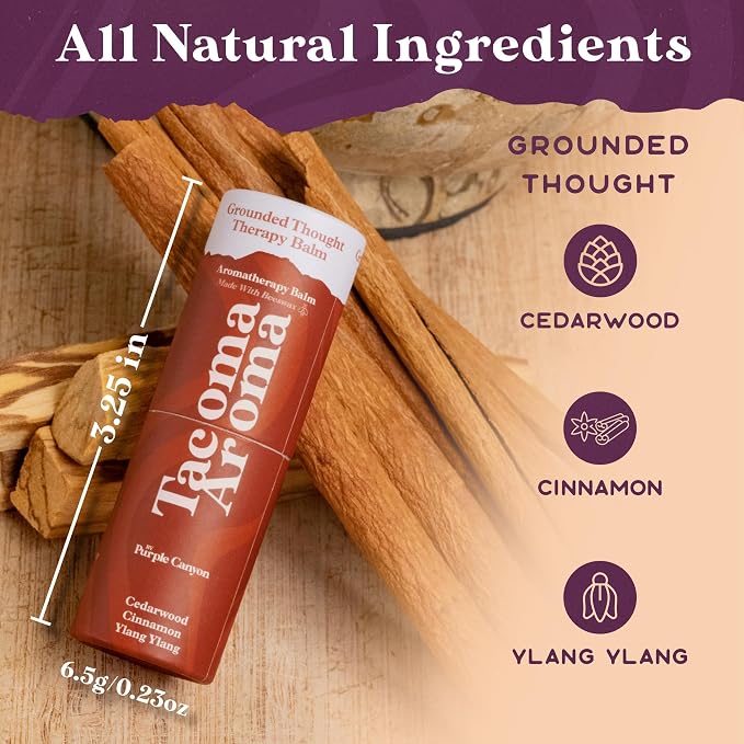 Essential Oils Balm Stick | Grounded Thought Aromatherapy Balm | All Natural Body Balm | Cedarwood, Cinnamon & Ylang Ylang Essential Oils Blend To Support Concentration and Focus | 6.5 grams