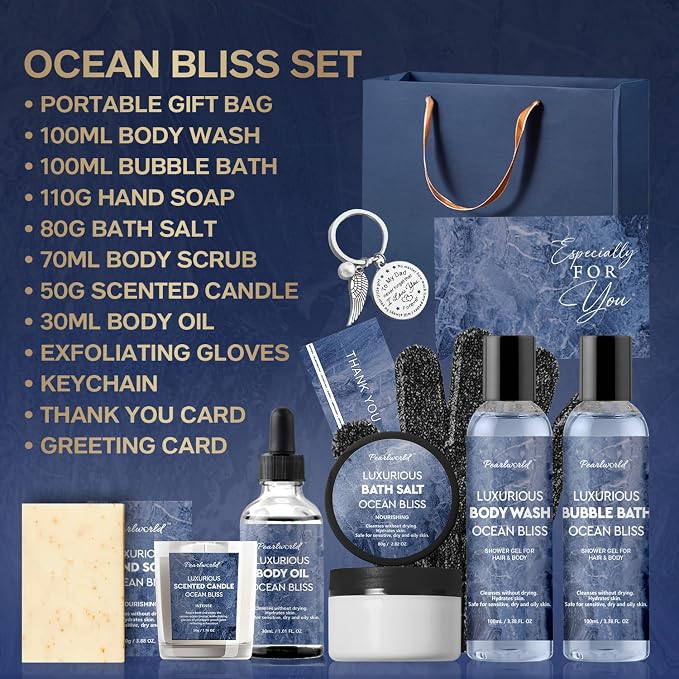 Father's Day Gift 12Pcs Men's Birthday Gift Ideas Ocean-Scented Bath Spa Set - Skin Care Gift Kit for Him, Ideal Men Gifts for Christmas, Self-Care PEARLWORLD