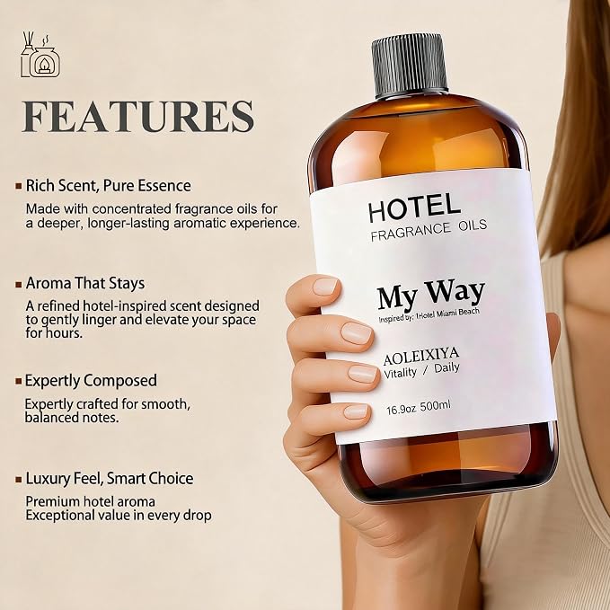 My Way Diffuser Oil Waterless Hotel Essential Oils for Diffusers for Home Inspired by The 1 Hotel Miami Scent - Premium Hotel Collection Diffuser Oil (16.9 Fl Oz (Pack of 1)