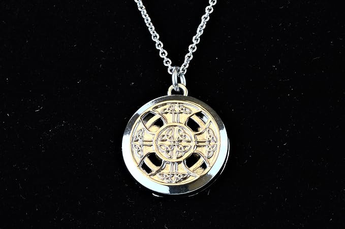Wild Essentials Celtic Cross Essential Oil Diffuser Nickel Free Alloy Locket Pendant with 24 inch Chain, 6 Refill Pads, Customizable Color Changing Perfume Jewelry for Aromatherapy